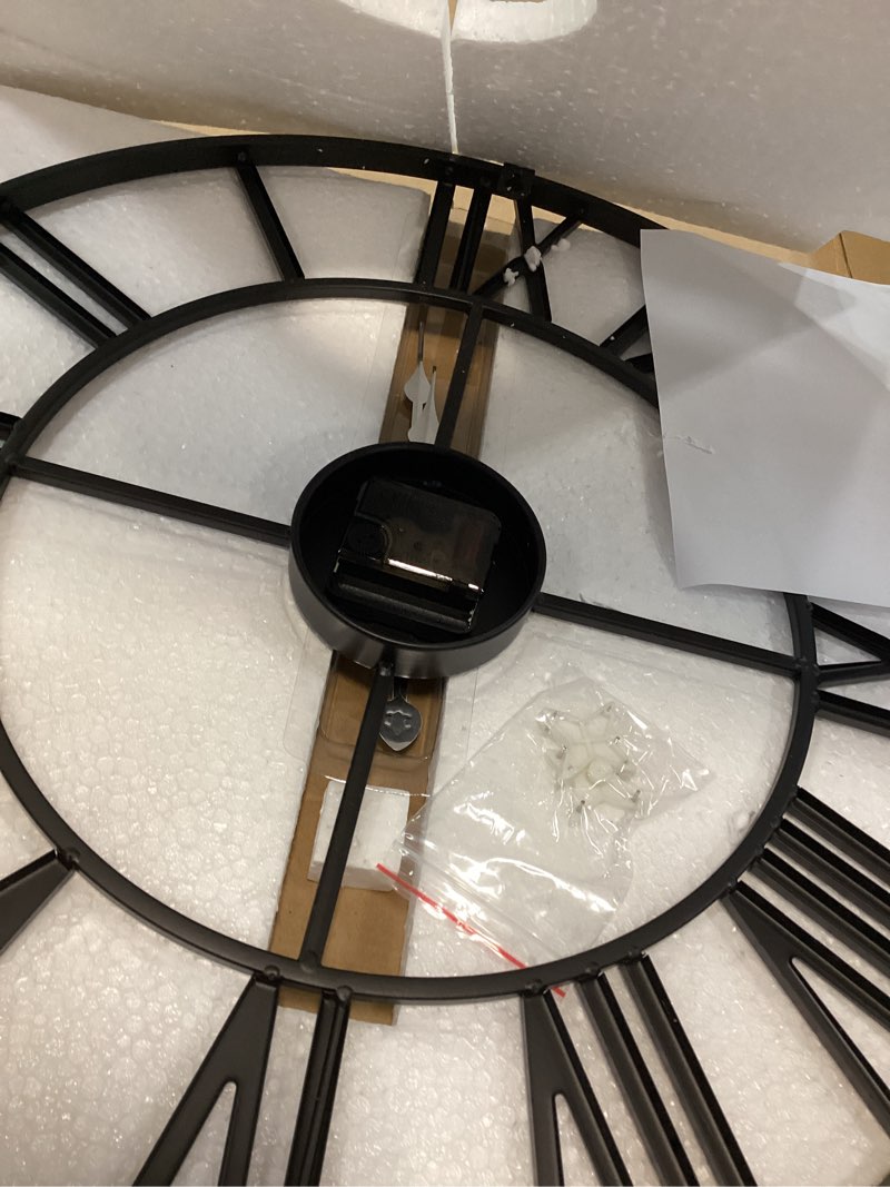 Condition photo showing Good Condition for 20inch/50cm large wall clocks for living room decor,modern,battery operated,silent,non ticking,big black round wall clock for home,farmhouse,office,decoration(iron roman numerals, 20 inches) iron roman numerals 20 inches