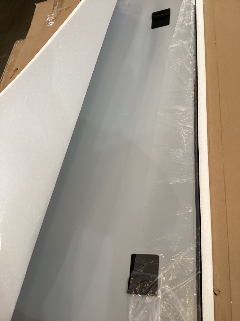 Condition photo showing Good Condition for black bathroom mirror 60x30 inch, rounded corner rectangle mirror with metal deep frame, wall mirrors for over sink, vanity, bedroom, bathroom, hangs horizontally or vertically 30"l x 60"w rounded corner black