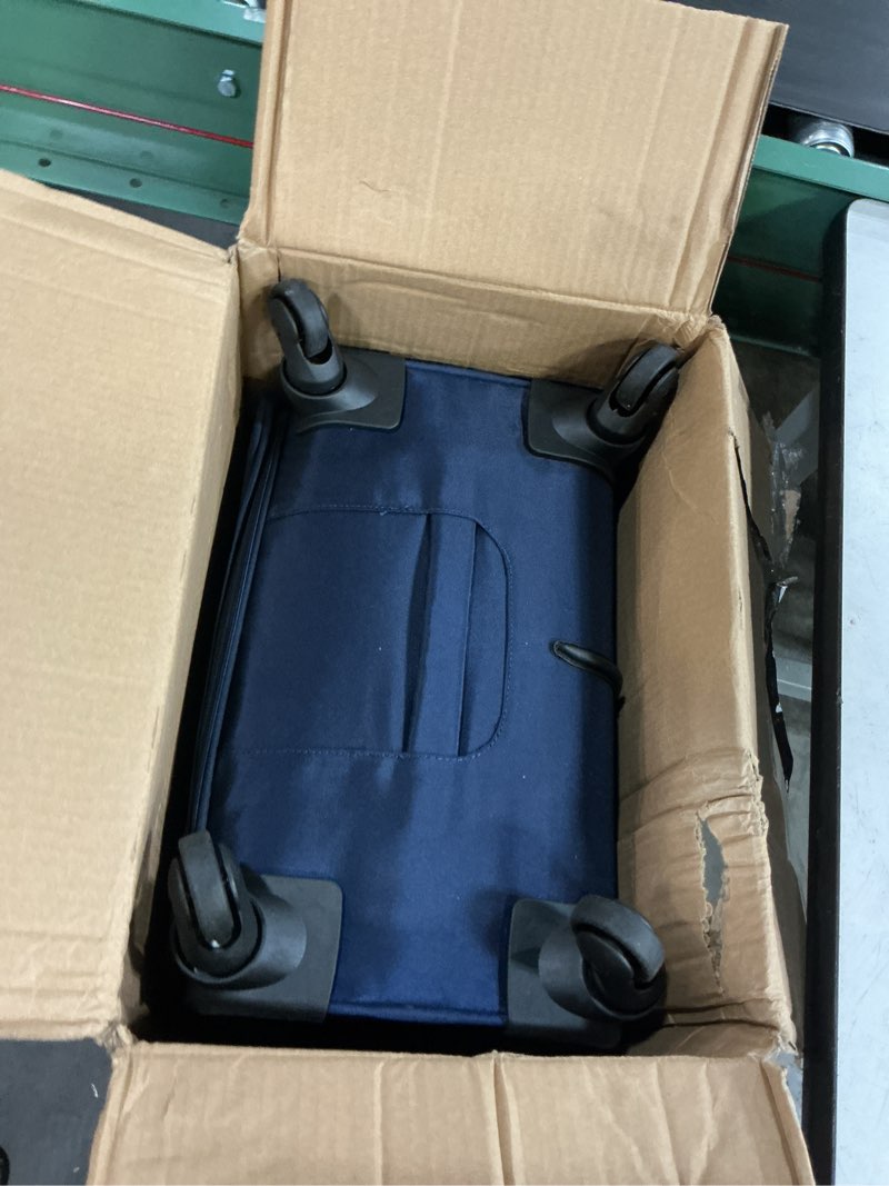 Condition photo showing Good Condition for amazon basics 28" large checked softside expandable suitcase with 360-degree multi-directional spinner wheels, zippered pockets, telescoping handle, spacious, navy blue navy blue 28? large checked