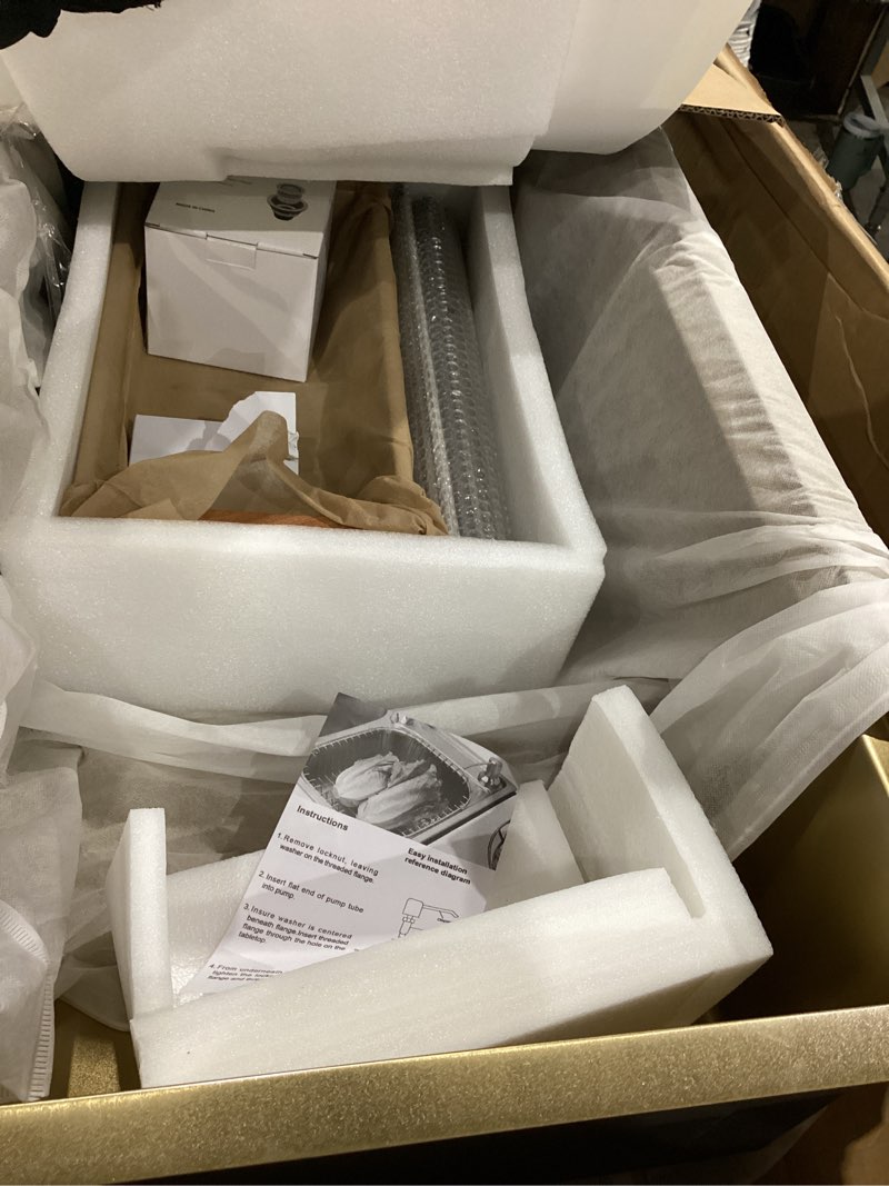 Condition photo showing Good Condition for lqs gold kitchen sink, 32 inch gold undermount kitchen sink, 32” x 19" stainless steel 16 gauge kitchen sinks with pratical accessories for luxury kitchens, round corner and x drain line gold 32" x 19" x 10"