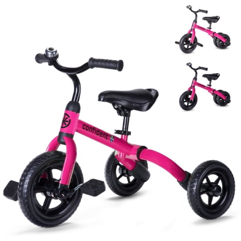 Wdmiya 3 in 1 Toddler Tricycles Toys for 2-5 Years Old Boy Girl, Foldable Tricycles for Toddler kids with Detachable Pedal, Baby Balance Bike Birthday Gifts, Pink