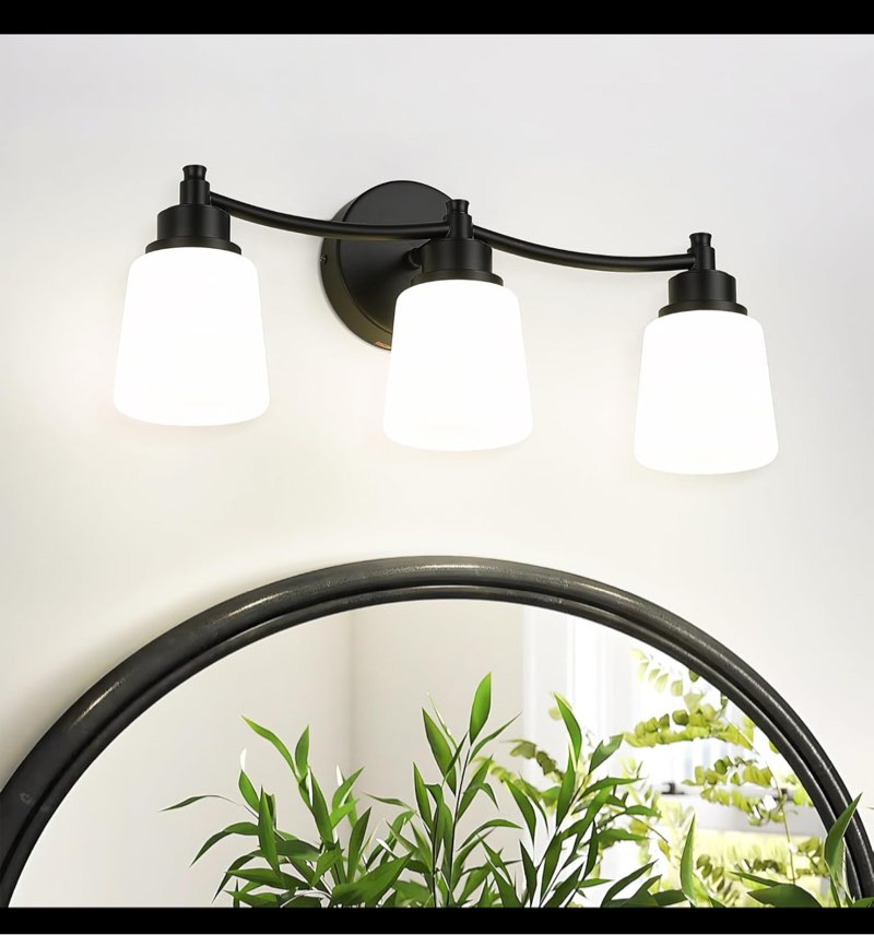 Kudos Black Bathroom Light Fixtures Over Mirror, 21 Inch 3-Light Vanity Light with Milk Glass, Modern LED Wall Sconce for Bathroom, 3000K/4000K/5000K Adjustable