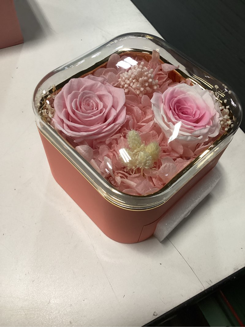Condition photo showing New/Like New for Preserved Real Roses with Heart Necklace, Eternal Rose Jewelry Box Gifts for Mom, Wife, Girlfriend, Women, Birthday, Anniversary, Valentine’s Day, Mother’s Day(Pink+White) Pink and White