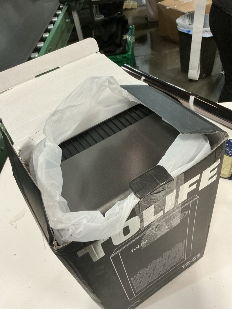 Condition photo showing As Is for ToLife Dehumidifiers for Home, 1000 sq.ft Dehumidifier for Bedroom Bathroom Basement with 95 OZ Water Tank, Auto Shut Off 7 Colors LED Light, Gery