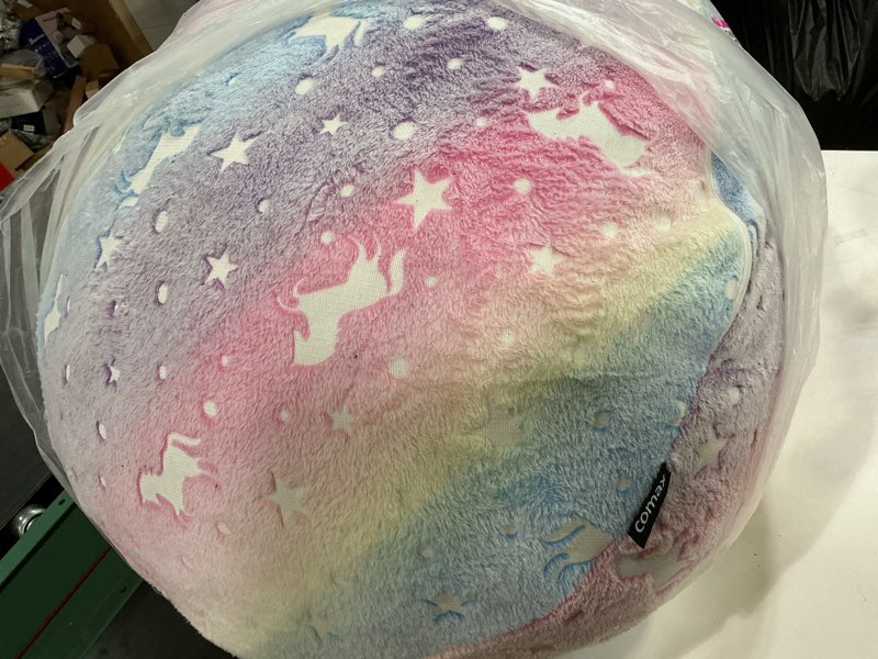 Condition photo showing As Is for COMAX Bean Bag Chair for Kids, Unicorn Convertible Toddler Beanbag Bed, Children Bean Chair Stuffed to Floor Mattress with Filler, Colorful Rainbow Glowing Rainbow 29.5"Dx29.5"Wx20.5"H