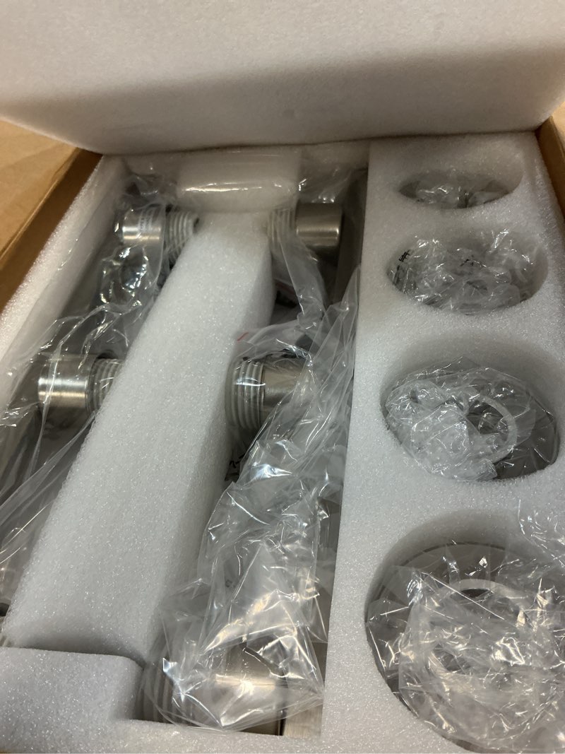 Condition photo showing Good Condition for 6 Light Bathroom Light Fixtures, Bathroom Vanity Light with Clear Glass, Brushed Nickel Bathroom Lighting Fixtures over Mirror, Large Vanity Lights for Bathroom, Vanity Lights for Mirror, Wall Sconce Brushed Nickel 6 Light