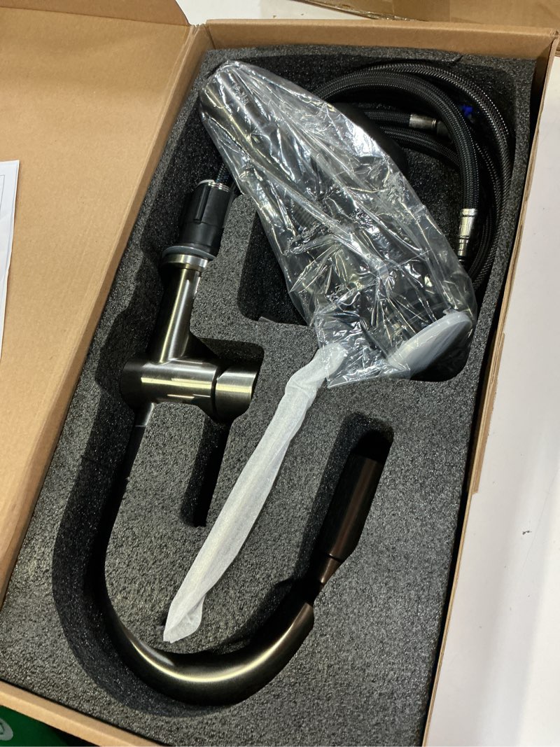Condition photo showing Good Condition for kenes brushed nickel bathroom faucet with pull down sprayer, single handle bathroom sink faucet with pull out sprayer, vanity faucet with pop up drain & deck plate, ke-9065b short brushed nickel
