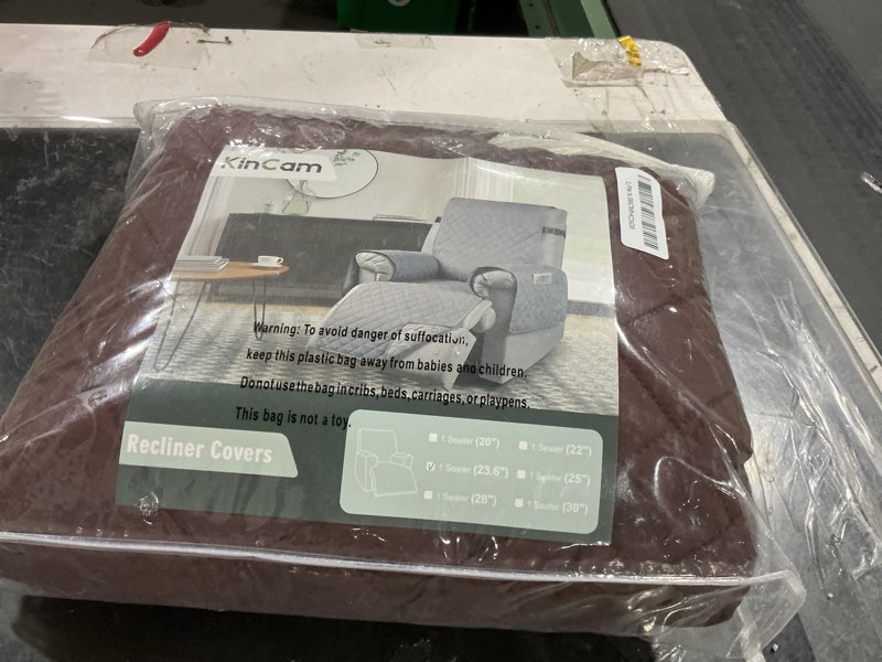 Condition photo showing Good Condition for kincam 100% waterproof recliner chair cover, reclining couch covers for pets, dogs, recliner couch slipcover furniture protector with elastic straps for kids(23.6", coffee) coffee 23.6"