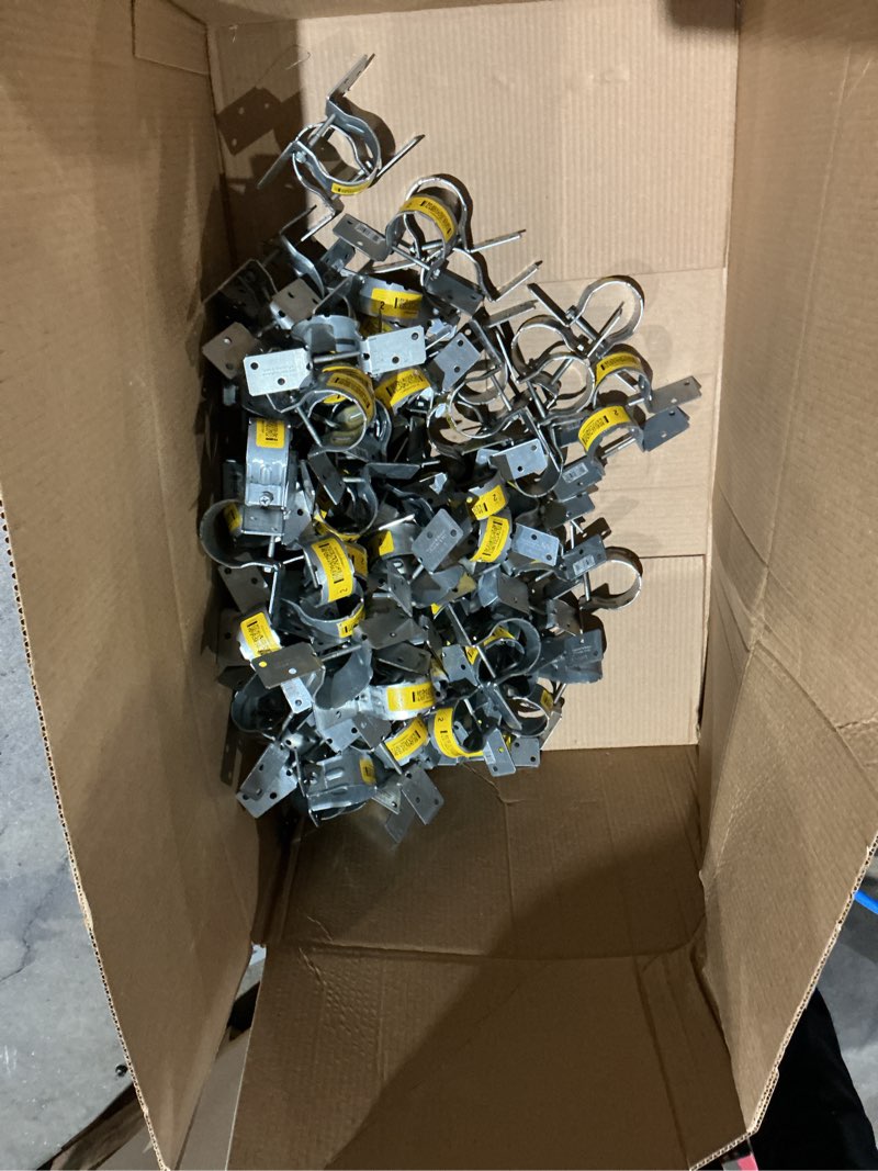 Condition photo showing As Is for 121 count box of simpson strong-tie 2-in 12-gauge galvanized steel pipe rail tie wood to wood