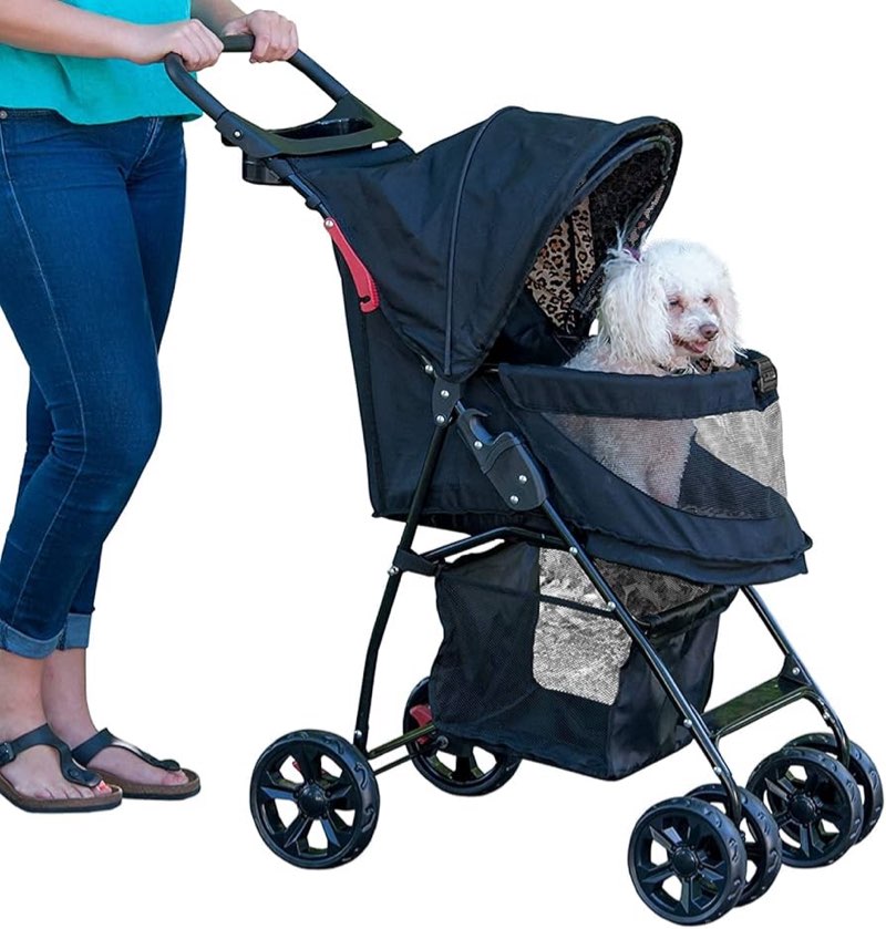 pet gear no-zip happy trails lite pet stroller for cats/dogs, zipperless entry, easy fold with removable liner, safety tether, storage basket + cup holder, 4 colors