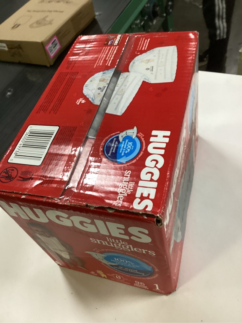 Condition photo showing New/Like New for Huggies Size 1 Diapers, Little Snugglers Baby Diapers, Size 1 (8-14 lbs), 96 Count, Packaging May Vary