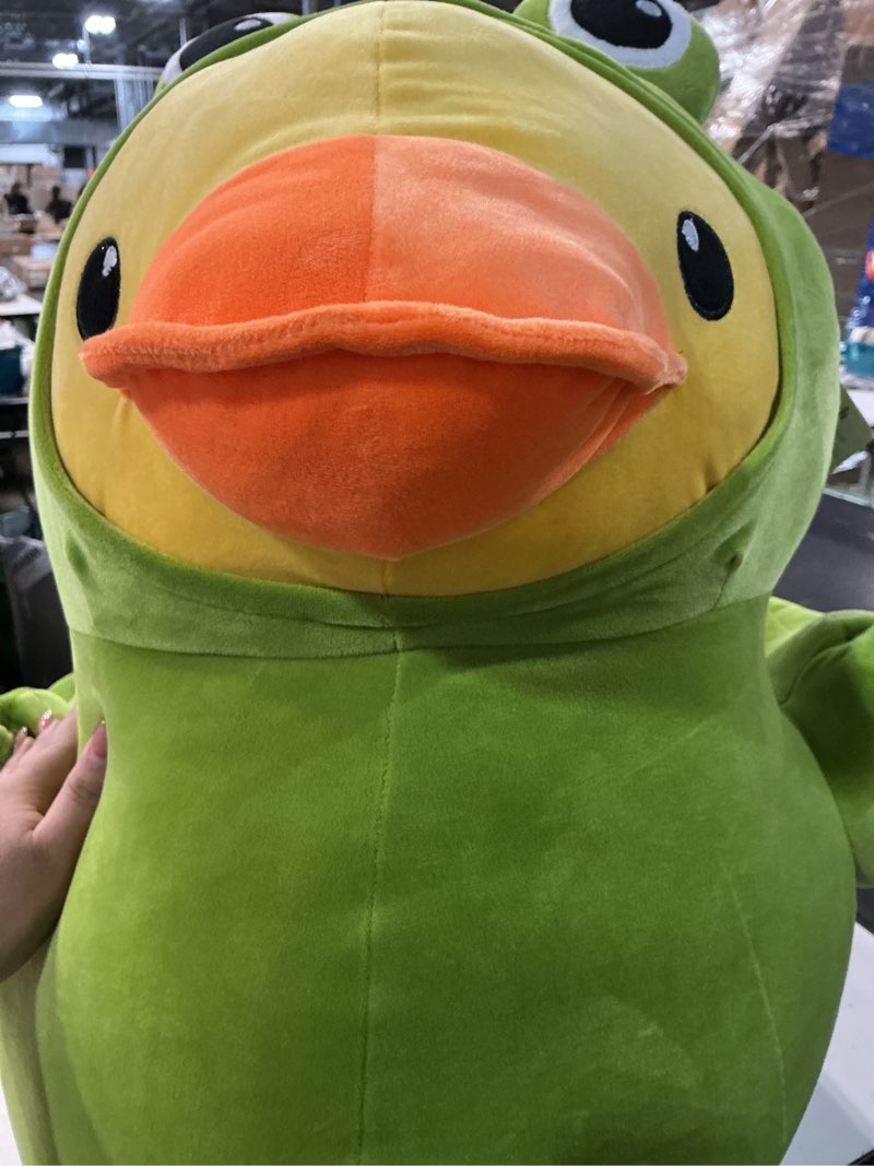 Condition photo showing New/Like New for soft plush pillow and green toy, adorable for children