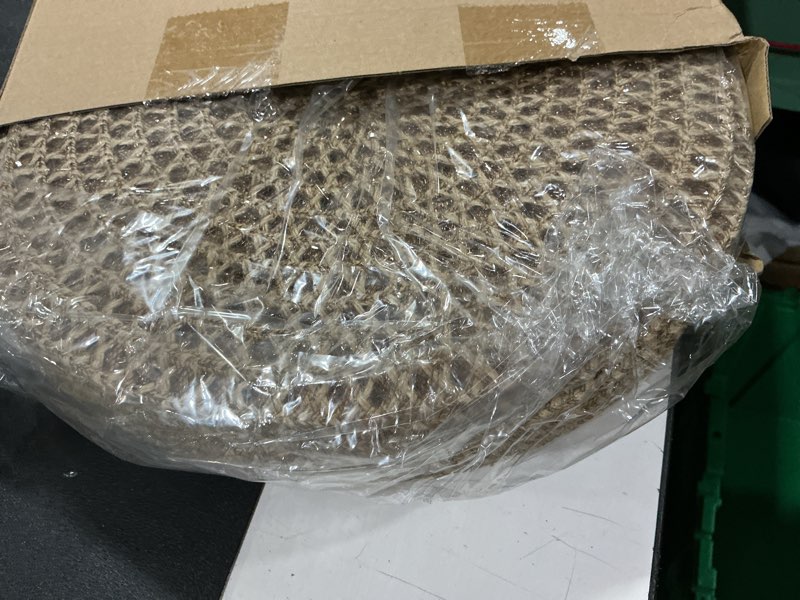 Condition photo showing Good Condition for 12 pcs 15 inch round burlap placemat boho jute woven charger bulk rustic vintage natural brown heat resistant dining table mat for wedding farmhouse home kitchen easter summer party decoration 12 brown 15 inch