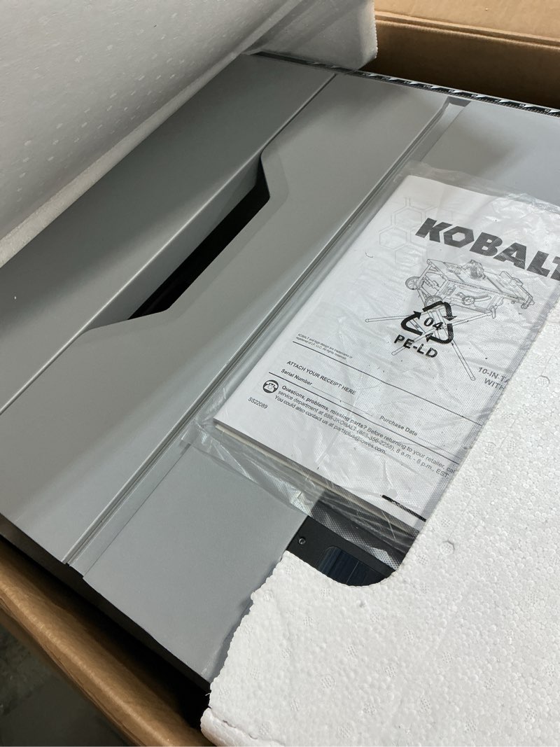 Condition photo showing As Is for kobalt 10-in 15-amp 120-volt corded portable jobsite table saw with folding stand