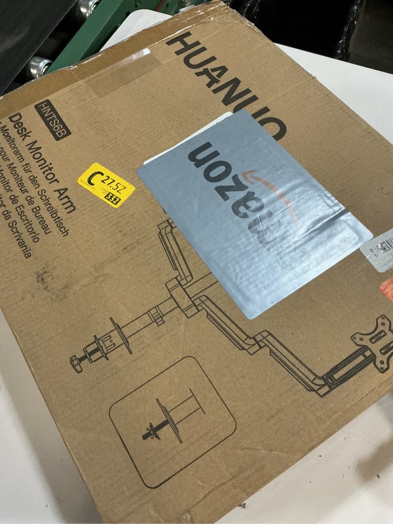 Condition photo showing Good Condition for HUANUO Triple Monitor Mount for 13-27 inch Computer Screens, Gaming 3 Monitor Desk Mount with Arm Holds 19.8lbs, Triple Monitors Stand with Tilt, Swivel, Rotation, VESA 75x75, 100x100mm