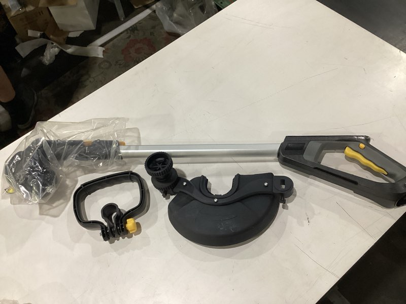 Condition photo showing Good Condition for cordless weed wacker battery powered, 20v electric weed eater with 3 types blades, 3 in 1 trimmer/edger/mower with tank wheels, adjustable length for yard garden trimming with one 2.5ah