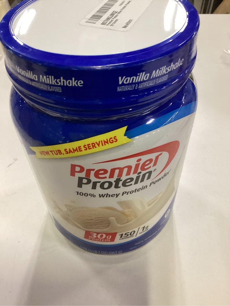 Condition photo showing New/Like New for (Best 14/Mar/2026) Premier Protein Powder, Vanilla Milkshake, 30g Protein, 1g Sugar, 100% Whey Protein, Keto Friendly, No Soy, Gluten Free, 23.3 oz, 17 Servings (Packaging May Vary) Vanilla 1.46 Pound (Pack of 1)