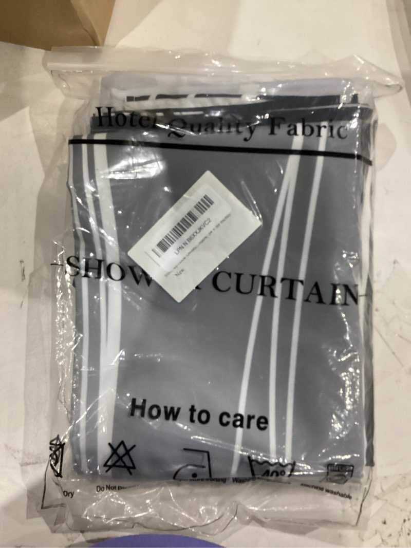 Condition photo showing Good Condition for stall no hook shower curtain and liner set, ombre grey striped shower curtains with snap in fabric liner, hotel ringless waterproof washable with see through top window, 54" x 80" ombre grey 54"w x 80"l (pack of 1)