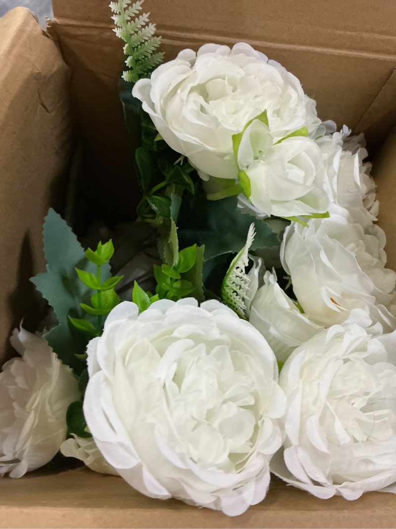 Condition photo showing Good Condition for geosar 8 bundles artificial peonies flowers fake silk peony bouquet faux peonies flowers bulk for decoration vase floral arrangements wedding party table (white) green, white 8