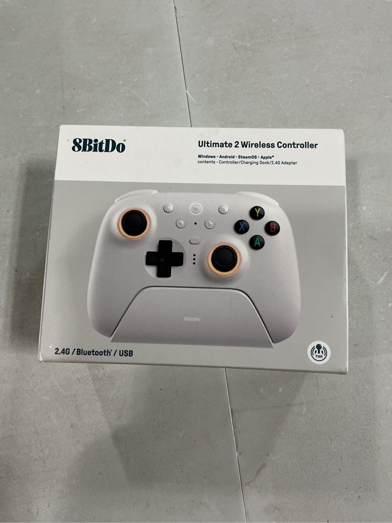 Condition photo showing New/Like New for 8bitdo ultimate 2 wireless gaming controller with tmr joysticks, switchable hall effect/tactile triggers, 8speed wireless tech, charging dock, rgb fire ring for pc & android - white ultimate 2 wireless white