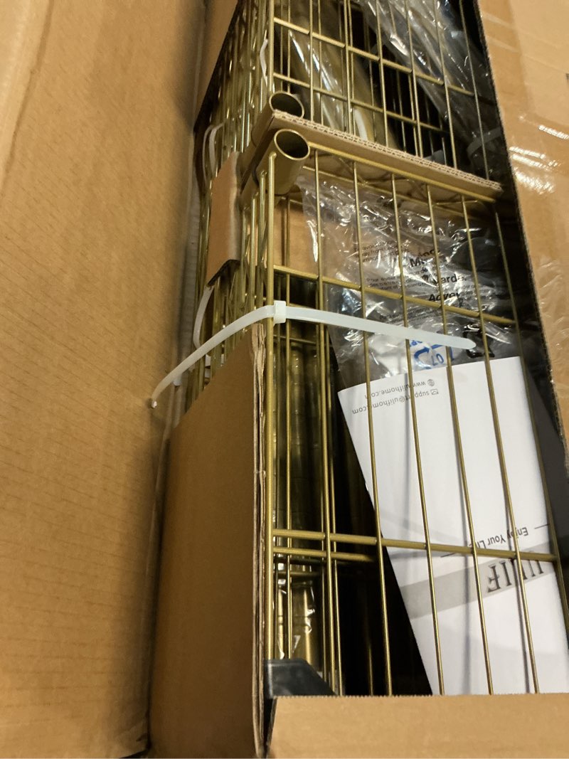 Condition photo showing Good Condition for ulif e4 clothes rack, heavy-duty garment rack, metal freestanding clothing organization storage system can be l-shaped with shelves and hangers, max load 962lbs, 71.6" w x 14.5" d x 79.3" h, gold