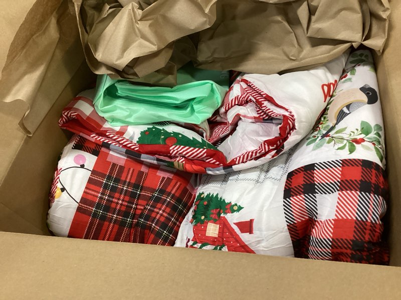 Condition photo showing As Is for Joyreap 3pcs Christmas Comforter Set, Xmas Black n Red Plaid Patchwork Design, Soft Microfiber Beddi