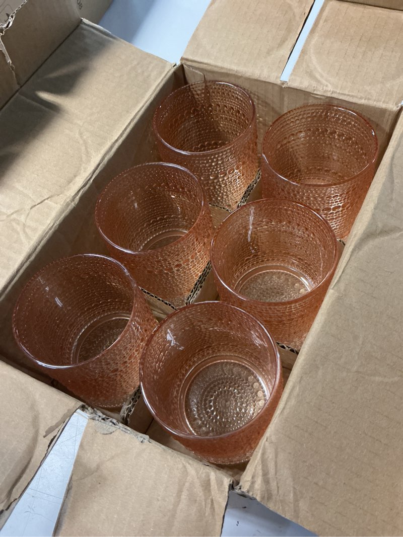 Condition photo showing New/Like New for kate aspen rose gold cups pink hobnail beaded drinking glasses set of 6-10 oz vintage glassware set cocktail glass set, juice glass, water cups | makes a great hostess gift, gift for new home owners beaded 10 oz. rose gold
