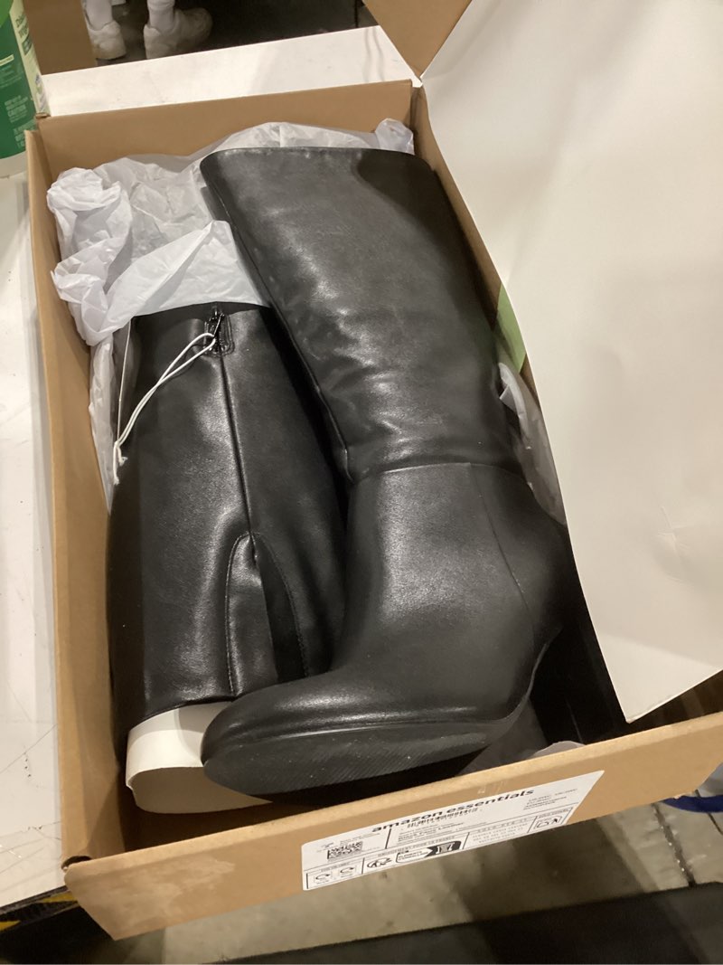Condition photo showing Good Condition for amazon essentials women's tall boots with chunky block heel 6 wide black faux leather