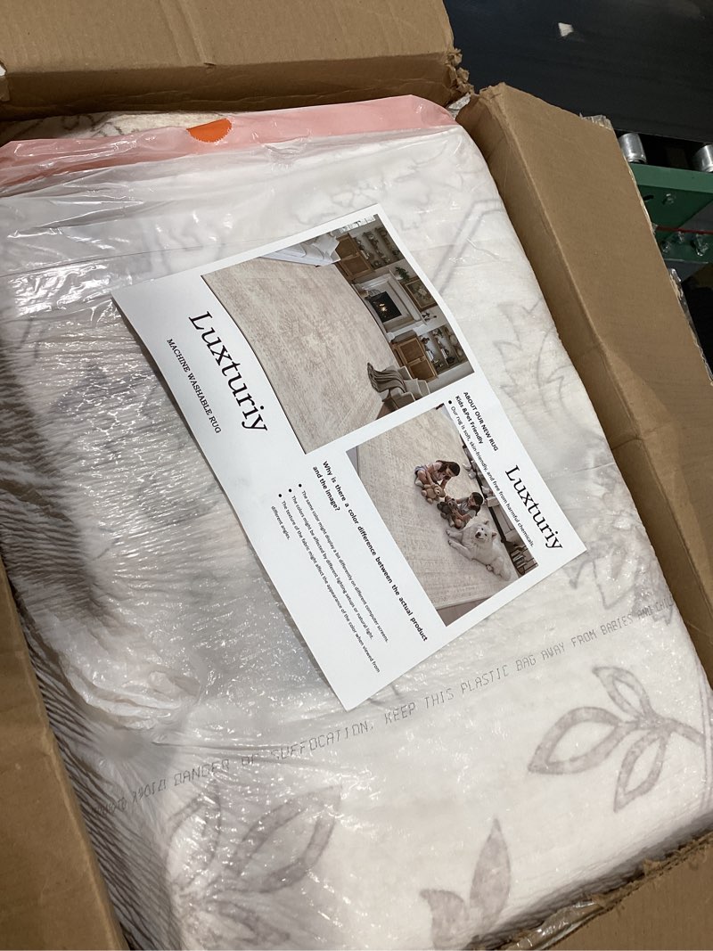 Condition photo showing As Is for 8x10 area rugs for living room:beige washable vintage medallion rug non-slip soft low pile large rugs indoor retro carpet for bedroom kitchen nursery dining table office (beige, 8'x10')