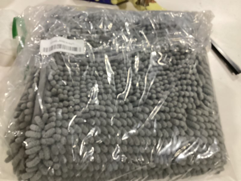 Condition photo showing Good Condition for olanly dog door mat for muddy paws 48x30, absorbs moisture and dirt, absorbent non-slip washable doormat, quick dry chenille mud mat for dogs, entry indoor entryway carpet for inside floor, grey grey solid 48" x 30"
