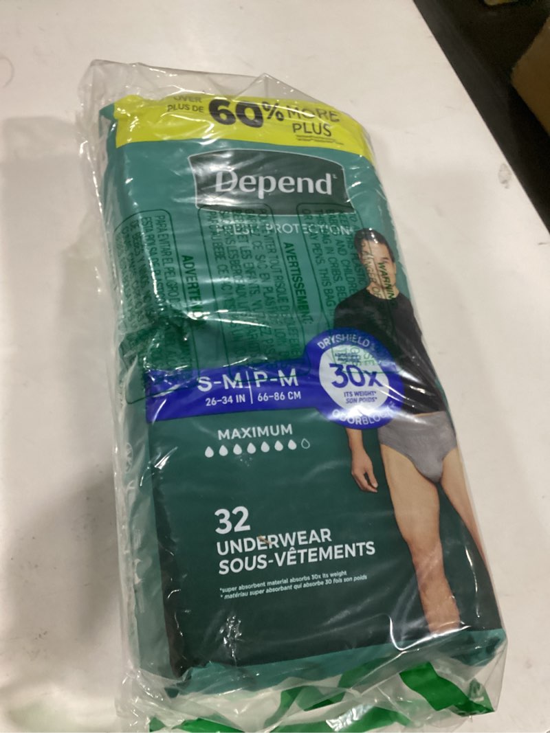 Condition photo showing Good Condition for Depend Fresh Protection Adult Diapers, Incontinence Underwear for Men, Disposable, Maximum, Small/Medium, Grey, 32 Count, Packaging May Vary Small/Medium 32