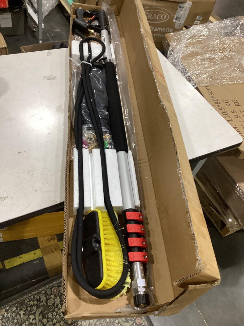 Condition photo showing Good Condition for ridge washer 24 ft telescoping pressure washer wand, power washer extension wand with brush, telescopic gutter cleaner with 3 stainless steel curve wands, adjustable support belt, 7 nozzles, 4000 psi