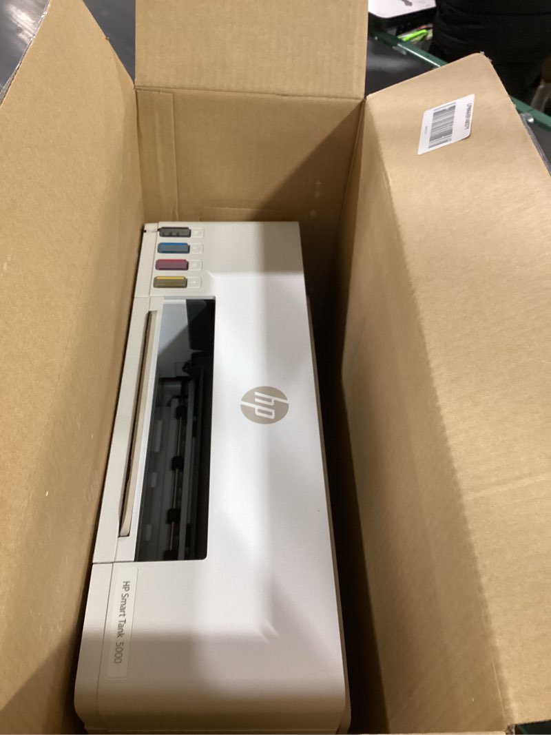 Condition photo showing As Is for hp smart tank 5000 wireless all-in-one ink tank printer, scanner, copier with 2 years of ink included, best-for-home, cartridge-free, refillable, ai-enabled, an ecotank alternative (5d1b6a)