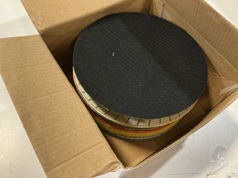 Condition photo showing Good Condition for diamond polishing pads set 7 inch tile wet dry polishing pads kit including 5/8-11 backer pad for drill grinder polisher,30-6000 grit granite stone concrete marble polish 12 pcs 7-inch 12