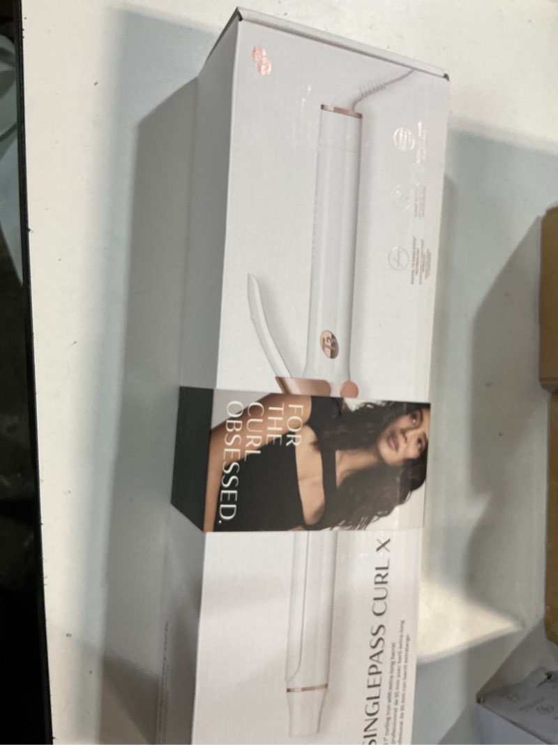 Condition photo showing New/Like New for T3 SinglePass Curl X Extra-Long Barrel 1", 1.25", 1.5" Curling Iron with 9 Heat Settings and Ceramic Barrel for Fast Styling and Lasting Results on All Hair Types 1" Clip Iron White/Rose Gold