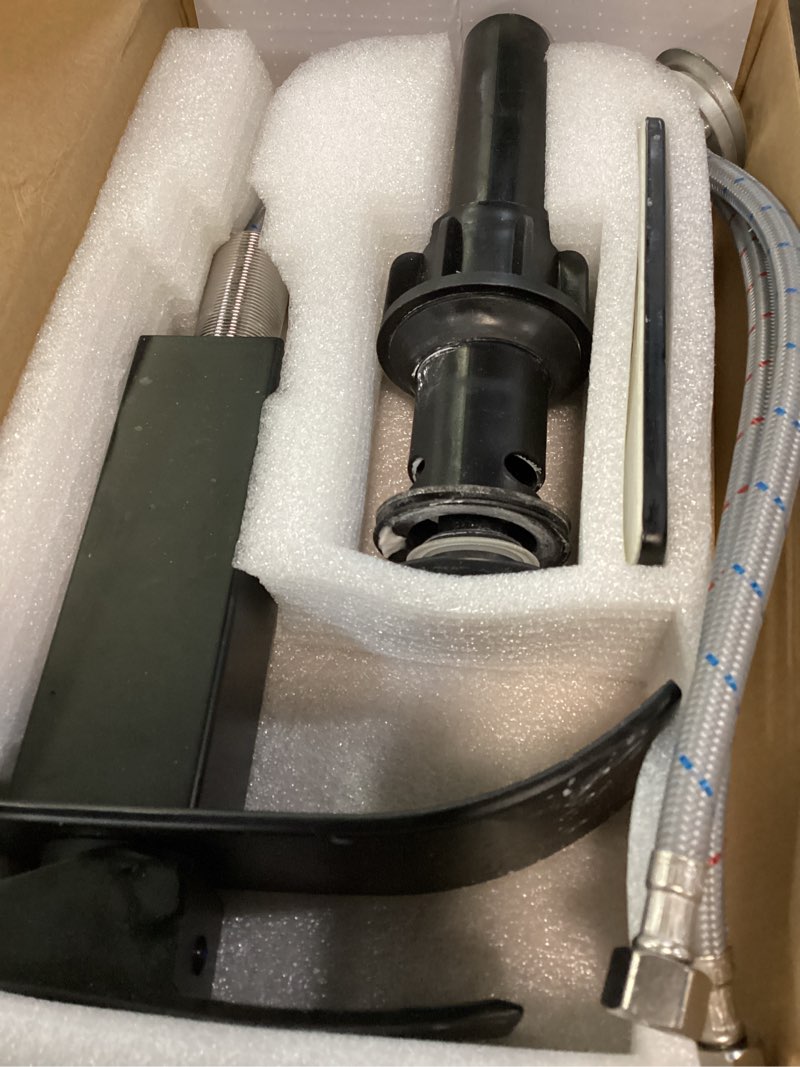 Condition photo showing As Is for voton black bathroom faucets modern waterfall bathroom sink faucet matte black single handle bathroom faucet for 1 or 3 holes with deck plate and pop-up drain, rv sink camper farmhouse bathroom faucet regular single handle - 7.5 inches height matte black