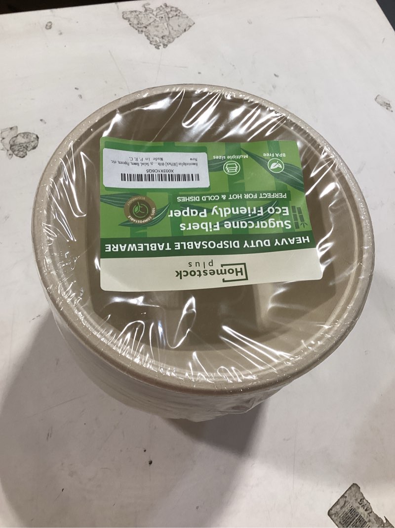 Condition photo showing New/Like New for homestockplus large disposable bowl - heavy duty paper bowls - made from sugarcane and bamboo fiber, microwave safe - 48 oz paper bowls for soup, salad, ramen, popcorn, etc.[50/pack] 50/pack 48 oz