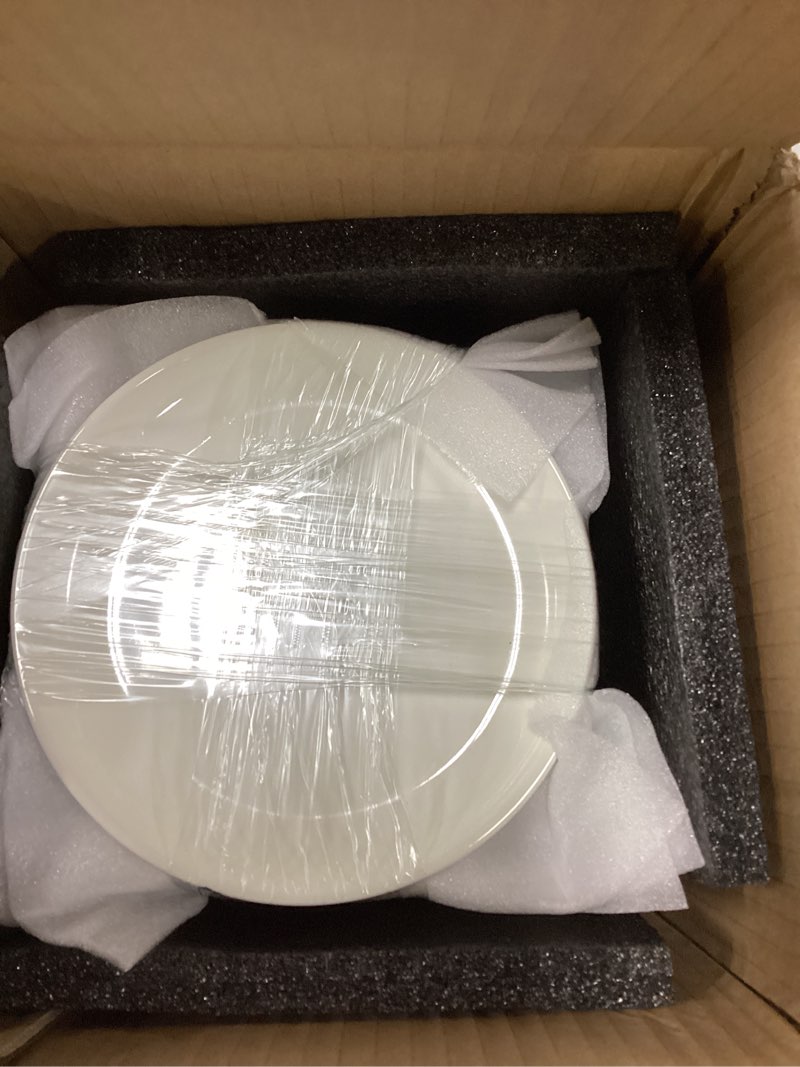 Condition photo showing New/Like New for 4 piece ceramic appetizer plates, 5.6 inch small dessert plates set, white round plates for bread, butter, snack, lightweight dinnerware saucer sets - ivory, oven, microwave & dishwasher safe 4 piece 5.6 inch