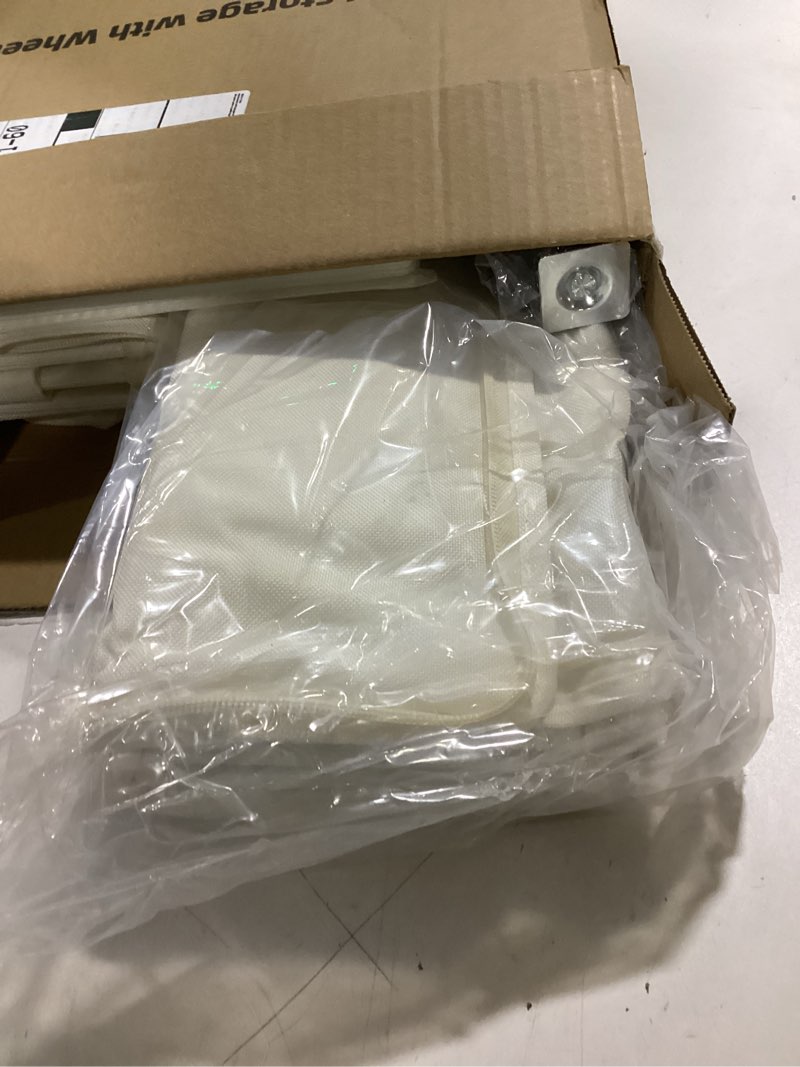 Condition photo showing Good Condition for Under Bed Storage with Wheels, 2 Pack Under Bed Storage Containers with Label Holders for Clothes, Shoes and Blankets, Rolling Underbed Shoe Organizer with Cover, Beige (30.71x15.7x7.28 in) Beige 30.71" x 15.7" x 7.28"