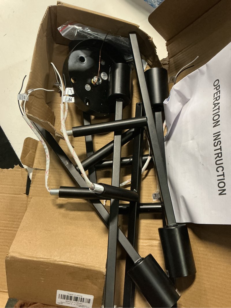 Condition photo showing As Is for asgyisa semi flush mount modern ceiling light fixture? 6 lights black vintage matte sputnik chandelier ceiling lamp with e26 bulb base for farmhouse dining room living room bedroom study kitchen