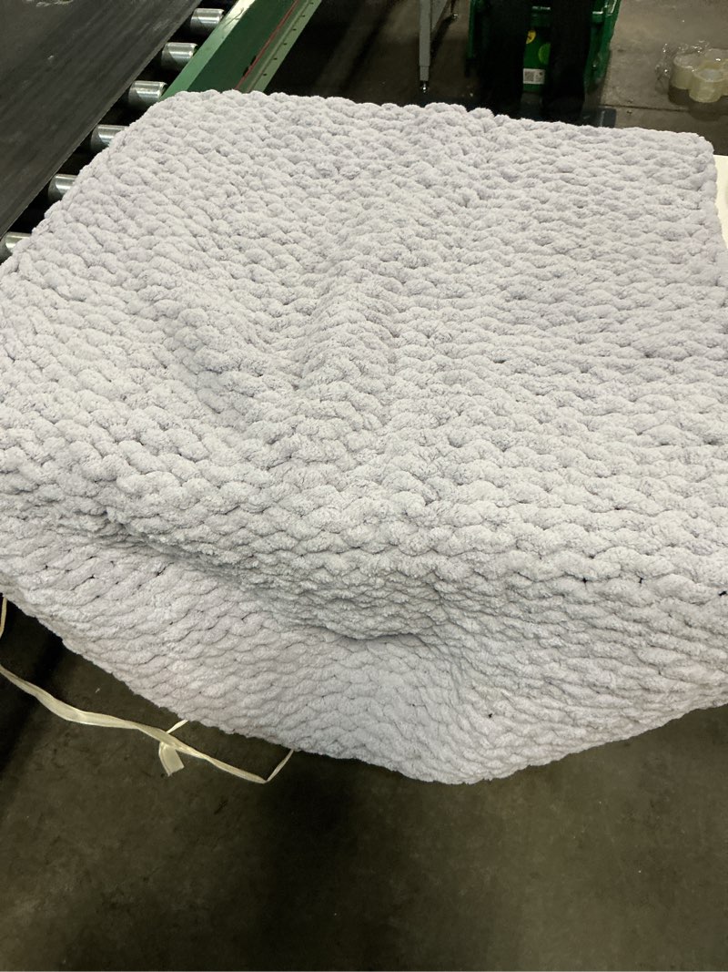 Condition photo showing Good Condition for chunky knit throw blanket light purple 36”x92”
