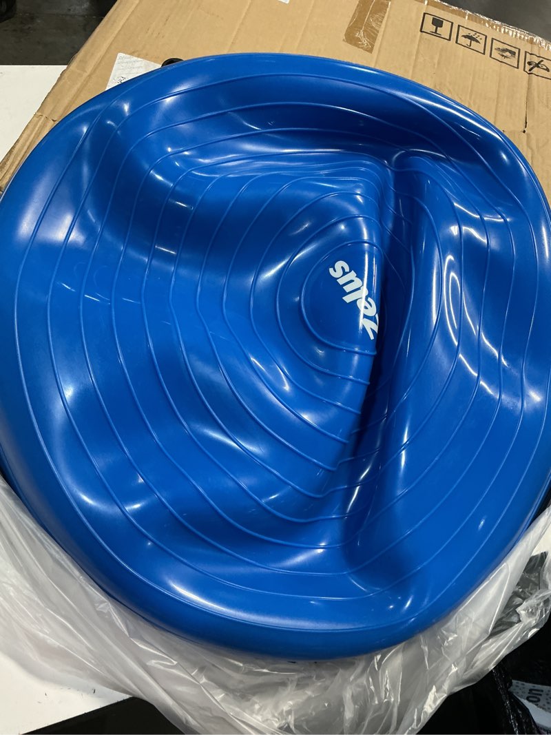 Condition photo showing As Is for zelus half balance ball trainer, 23 inch half exercise ball with nonslip base, 330lbs cap half yoga ball with resistance bands & foot pump, extra ball included, strength fitness ball for home gym blue