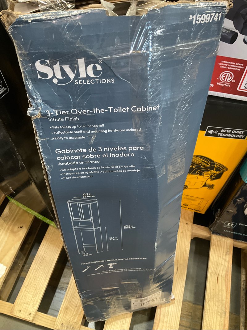 Condition photo showing As Is for style selections 22.95-in x 64.25-in x 7.32-in white 3 -shelf over-the-toilet storage