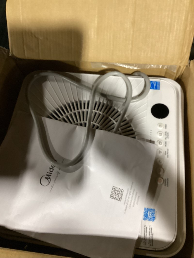 Condition photo showing Good Condition for midea cube 50 pint dehumidifier for basement and rooms at home for up to 4,500 sq. ft., built-in pump, drain hose included, smart control, works with alexa (white), energy star most efficient 2022 4,500 sq. ft. with pump