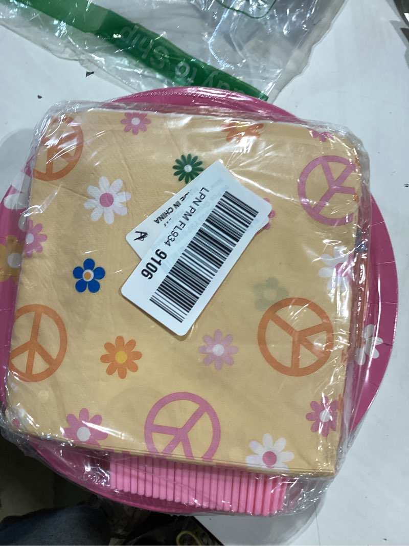 Condition photo showing New/Like New for 96 pcs groovy birthday party supplies for 24 guests hippie peace sign tableware plates napkins 60's 70's two groovy retro dinnerware table decorations hippie party favor for birthday baby shower decor