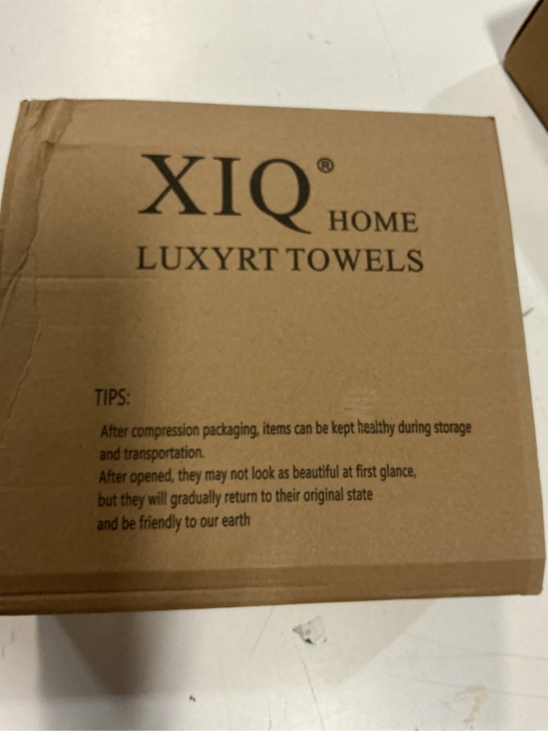 Condition photo showing New/Like New for xiq 39x79 inches bath sheets set extra large bath towels for adults luxury super soft absorbent striped with hanging loop microfiber shower towels for bathroom (beige, 2pcs) beige bath sheets-2pcs