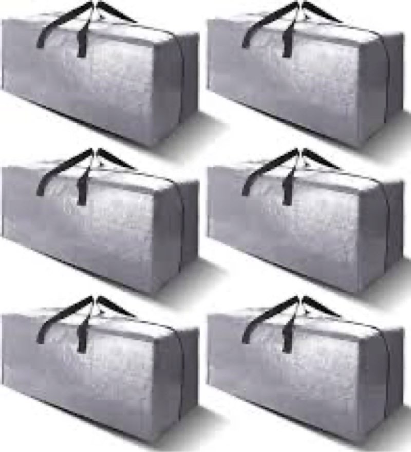 6 Pack Heavy Duty Extra Large Moving Bags W/Backpack Straps - Strong Handles & Zippers, Storage Tote