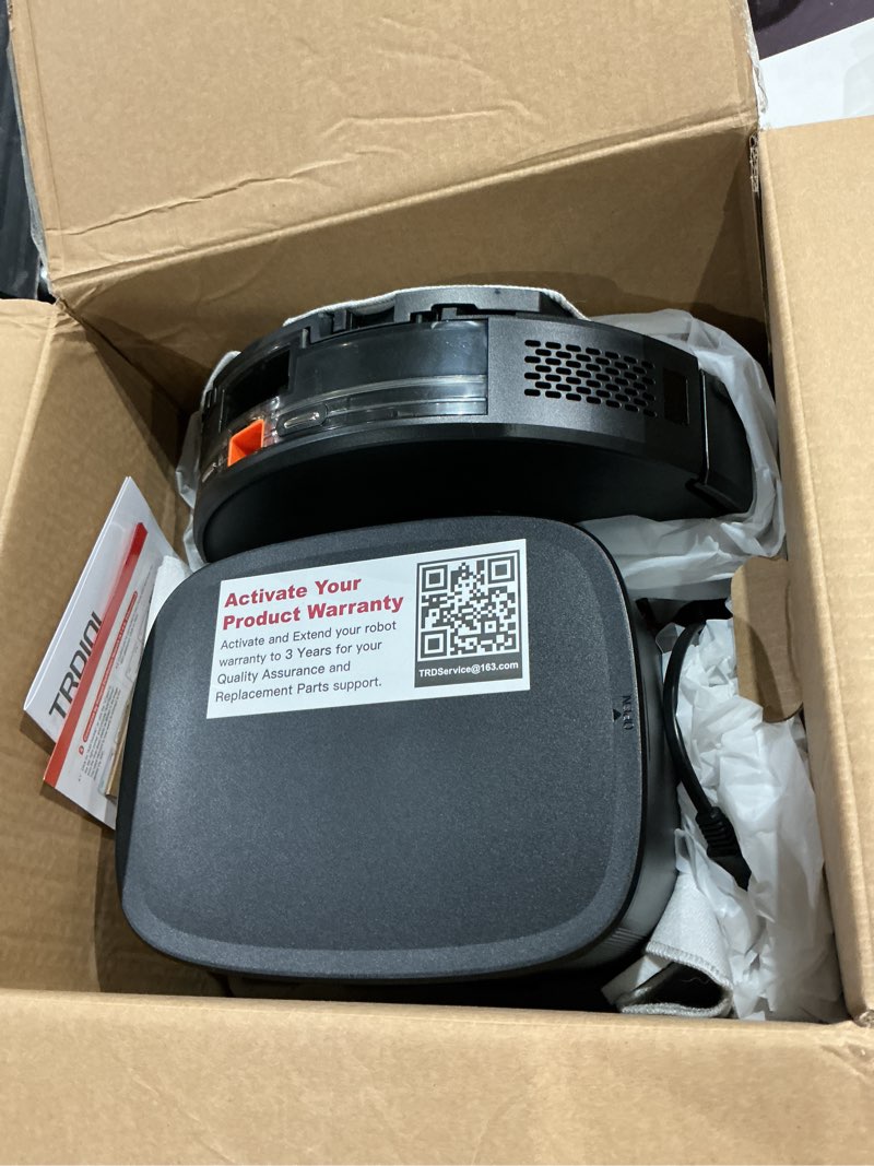 Condition photo showing As Is for robot vacuum and mop combo with self-emptying, customizable map cleaning with lidar navigation, 6000pa suction, smart no-go zones, 70days hands-free robotic vacuum cleaner for floor, carpet, pet hair black
