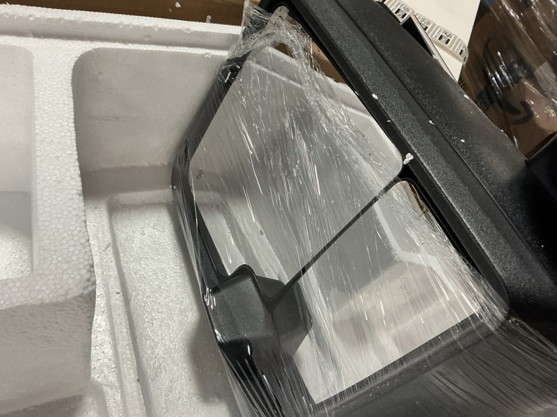 Condition photo showing Good Condition for driver side towing mirror for 2020-2025 chevy silverado/gmc sierra 2500hd 3500hd left side replacement mirrors with black cover, manual folding & telescoping, no camera, not for 1500