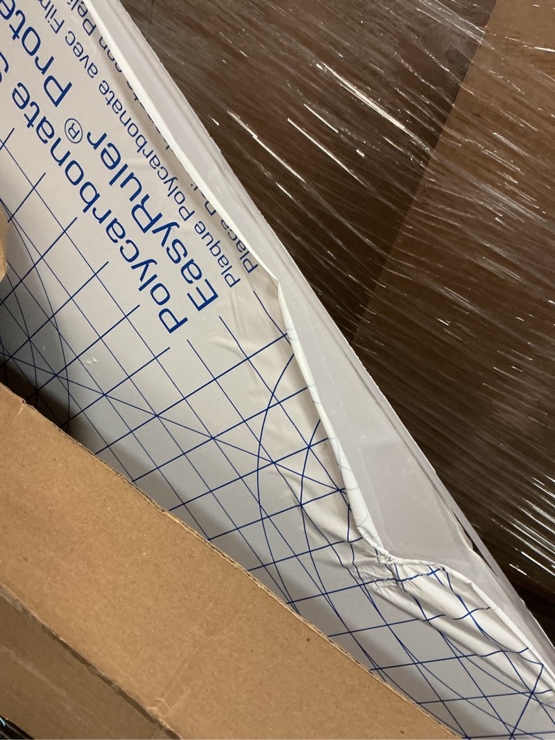 Condition photo showing As Is for polycarbonate clear plastic sheet 24" x 24" x 0.236" (1/4") exact with easyruler film, shatter resistant, easier to cut, bend, mold than plexiglass. window panel, hobby, home, diy, industrial, crafts